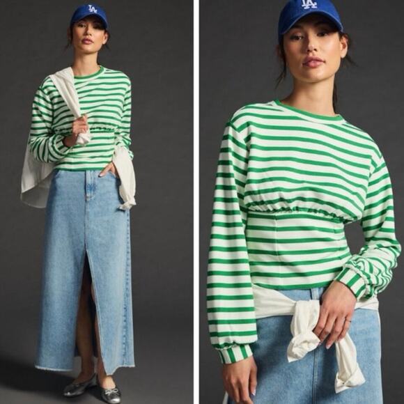 Anthropologie Maeve Corset-Waist Striped Sweater - Picture 1 of 6